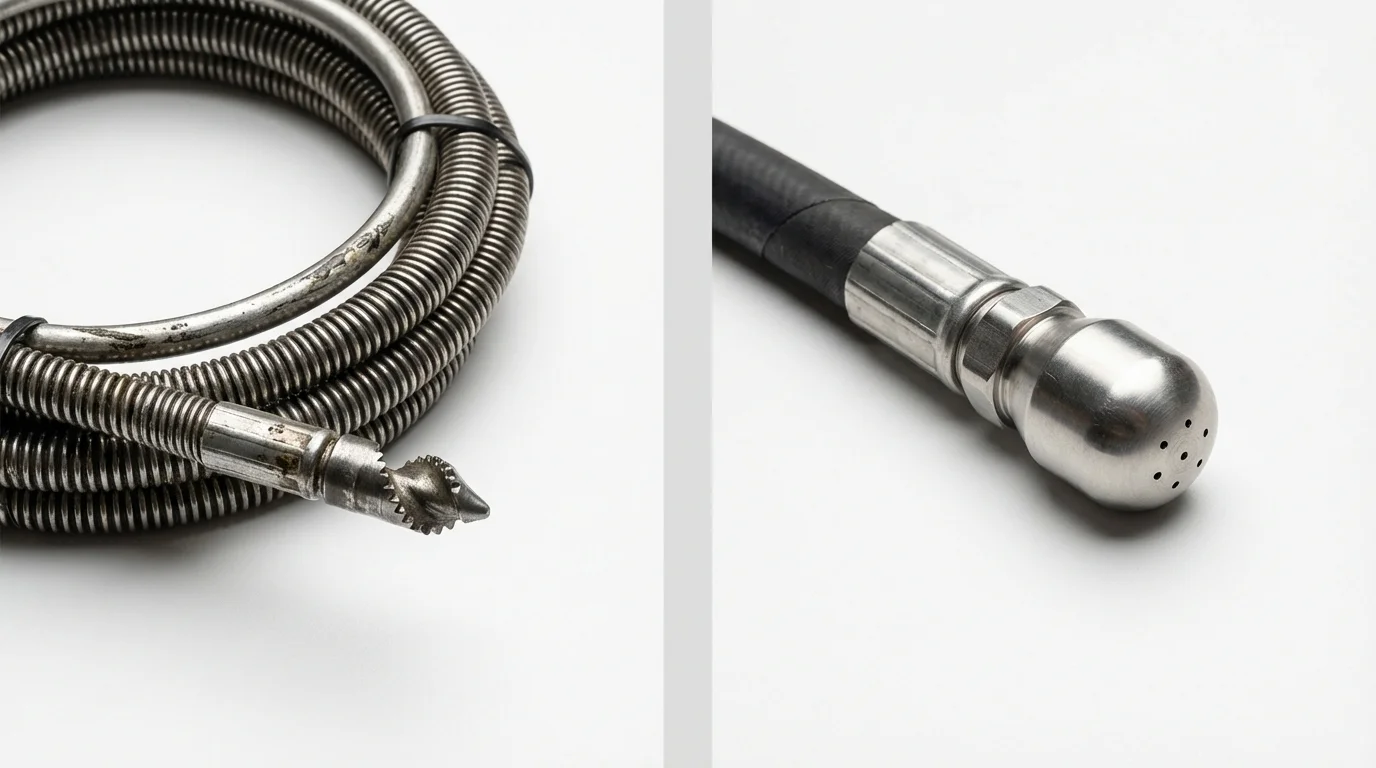 Drain snake cable and hydro jetting nozzle used for drain cleaning in Lewisville, AR