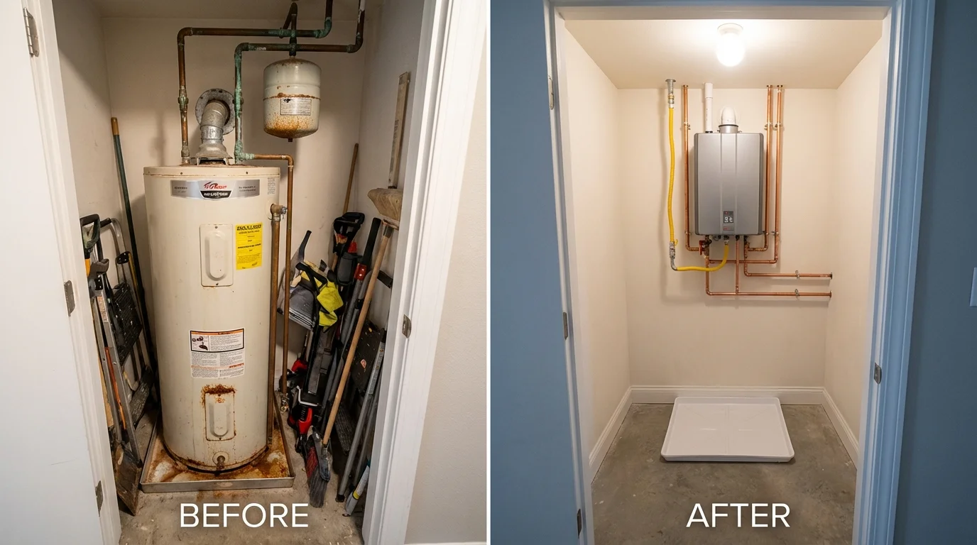 Tank water heater versus wall-mounted tankless unit comparison for Lewisville, AR homeowners